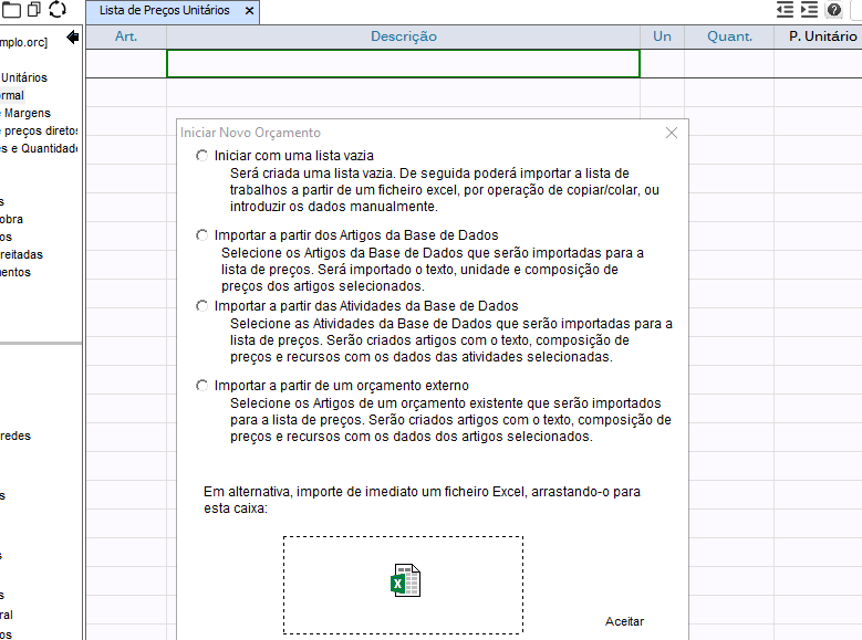 Diverses options d'importation de listes de prix dans Visualorc